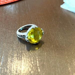 Judith Ripka 925 SS Large Faceted Citrine & Diamonique CZ Ring